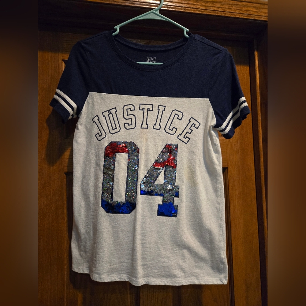 Justice Kids Navy and White Sequin Graphic Tee